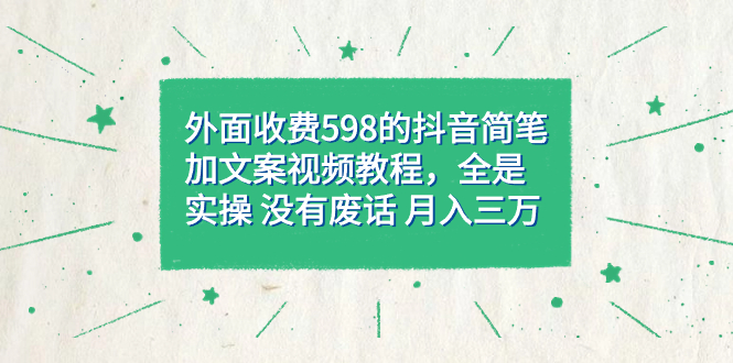 外面收费598抖音简笔加文案教程，全是实操 没有废话 月入三万（教程+资料）小鳄启创-网创项目资源站-副业项目-创业项目-搞钱项目小鳄启创