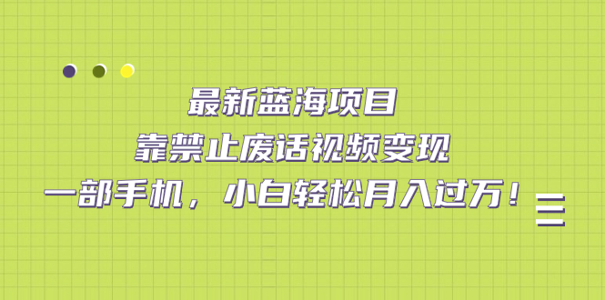 最新蓝海项目，靠禁止废话视频变现，一部手机，小白轻松月入过万！小鳄启创-网创项目资源站-副业项目-创业项目-搞钱项目小鳄启创
