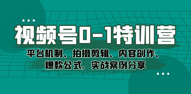 视频号0-1特训营：平台机制、拍摄剪辑、内容创作、爆款公式，实战案例分享小鳄启创-网创项目资源站-副业项目-创业项目-搞钱项目小鳄启创
