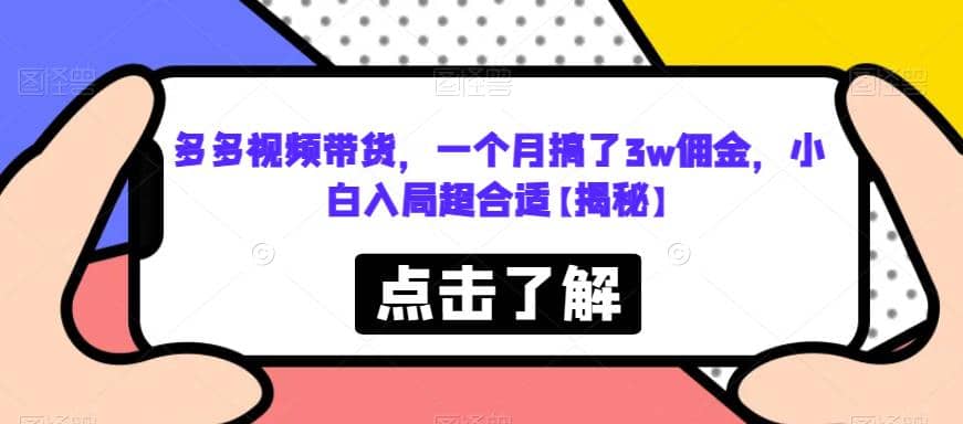 多多视频带货，一个月搞了3w佣金，小白入局超合适【揭秘】小鳄启创-网创项目资源站-副业项目-创业项目-搞钱项目小鳄启创