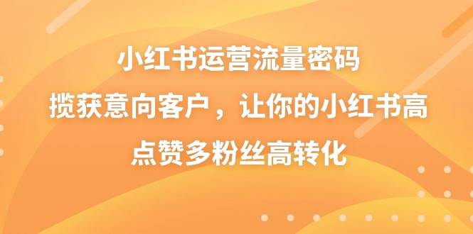 小红书运营流量密码，揽获意向客户，让你的小红书高点赞多粉丝高转化小鳄启创-网创项目资源站-副业项目-创业项目-搞钱项目小鳄启创
