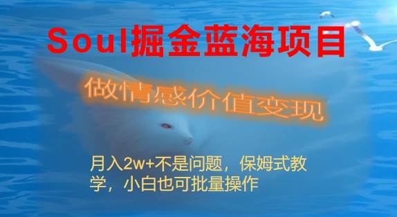 Soul掘金蓝海项目细分赛道，做情感价值变现，月入2w+不是问题小鳄启创-网创项目资源站-副业项目-创业项目-搞钱项目小鳄启创