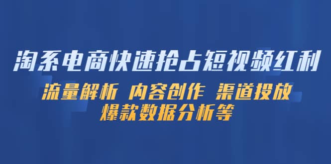 淘系电商快速抢占短视频红利：流量解析 内容创作 渠道投放 爆款数据分析等小鳄启创-网创项目资源站-副业项目-创业项目-搞钱项目小鳄启创