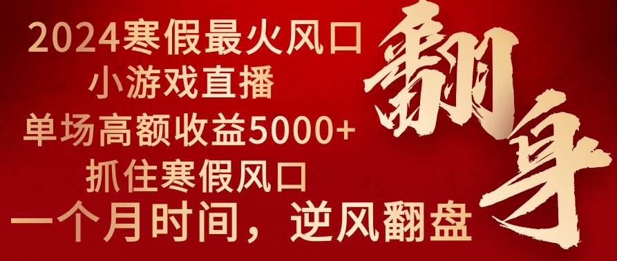 2024年最火寒假风口项目 小游戏直播 单场收益5000+抓住风口 一个月直接提车小鳄启创-网创项目资源站-副业项目-创业项目-搞钱项目小鳄启创