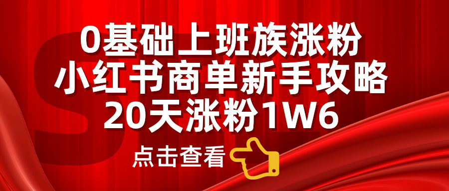 0基础上班族涨粉，小红书商单新手攻略，20天涨粉1.6w小鳄启创-网创项目资源站-副业项目-创业项目-搞钱项目小鳄启创