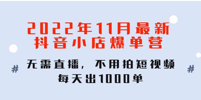 2022年11月最新抖音小店爆单训练营：无需直播，不用拍短视频，每天出1000单小鳄启创-网创项目资源站-副业项目-创业项目-搞钱项目小鳄启创