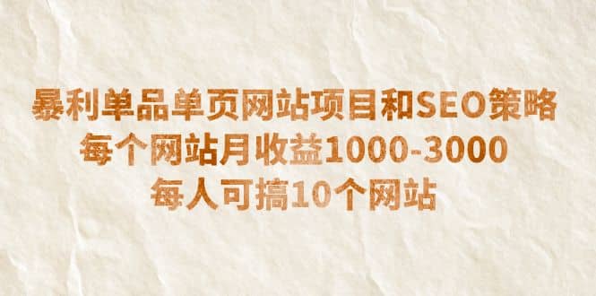 暴利单品单页网站项目和SEO策略 每个网站月收益1000-3000 每人可搞10个小鳄启创-网创项目资源站-副业项目-创业项目-搞钱项目小鳄启创