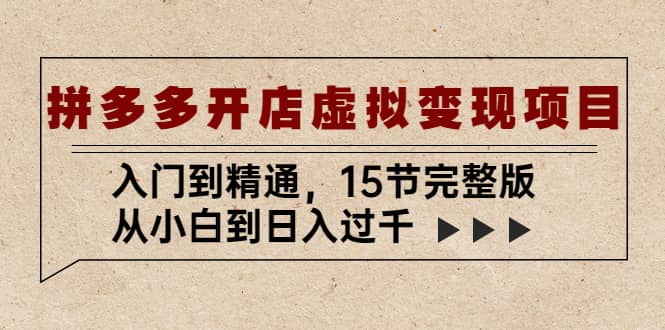 拼多多开店虚拟变现项目：入门到精通（15节完整版）小鳄启创-网创项目资源站-副业项目-创业项目-搞钱项目小鳄启创
