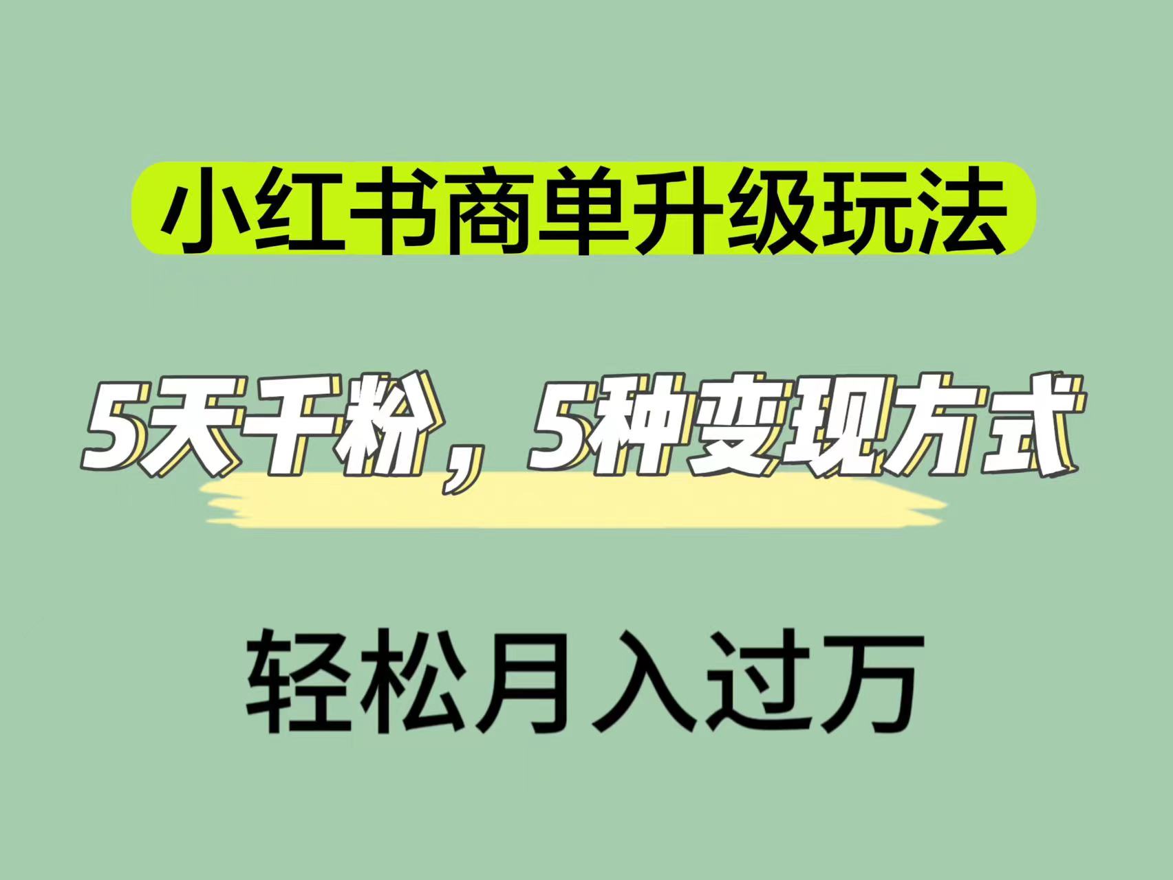 小红书商单升级玩法，5天千粉，5种变现渠道，轻松月入1万+小鳄启创-网创项目资源站-副业项目-创业项目-搞钱项目小鳄启创