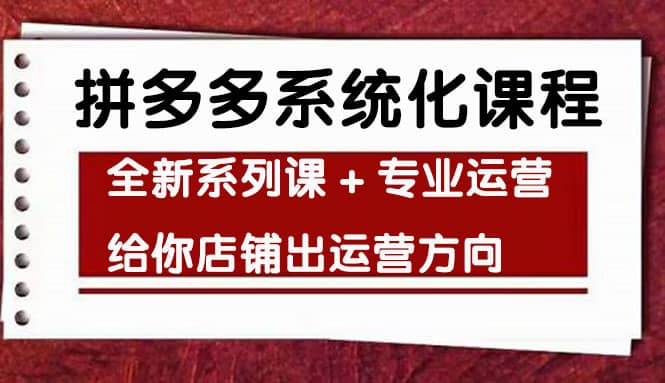 车神陪跑，拼多多系统化课程，全新系列课+专业运营给你店铺出运营方向小鳄启创-网创项目资源站-副业项目-创业项目-搞钱项目小鳄启创