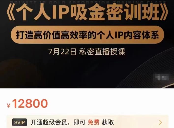 个人IP吸金密训班，打造高价值高效率的个人IP内容体系（价值12800元）小鳄启创-网创项目资源站-副业项目-创业项目-搞钱项目小鳄启创