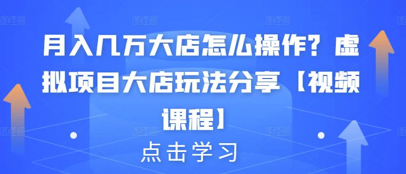 月入几万大店怎么操作？虚拟项目大店玩法分享【视频课程】小鳄启创-网创项目资源站-副业项目-创业项目-搞钱项目小鳄启创