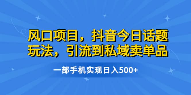 风口项目，抖音今日话题玩法，引流到私域卖单品，一部手机实现日入500+小鳄启创-网创项目资源站-副业项目-创业项目-搞钱项目小鳄启创
