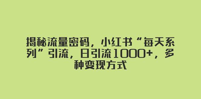 揭秘流量密码，小红书“每天系列”引流，日引流1000+，多种变现方式小鳄启创-网创项目资源站-副业项目-创业项目-搞钱项目小鳄启创