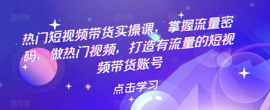 热门短视频带货实战 掌握流量密码 做热门视频 打造有流量的短视频带货账号小鳄启创-网创项目资源站-副业项目-创业项目-搞钱项目小鳄启创
