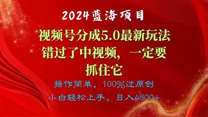 2024蓝海项目，视频号分成计划5.0最新玩法，错过了中视频，一定要抓住…小鳄启创-网创项目资源站-副业项目-创业项目-搞钱项目小鳄启创