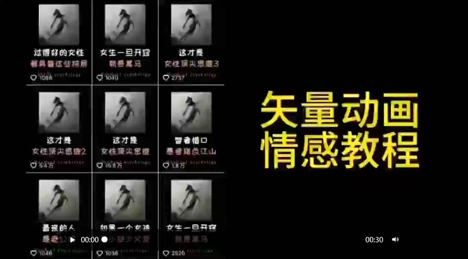 矢量动画情感教程：高点赞涨粉，适合情感、思维、创业教育等赛道小鳄启创-网创项目资源站-副业项目-创业项目-搞钱项目小鳄启创