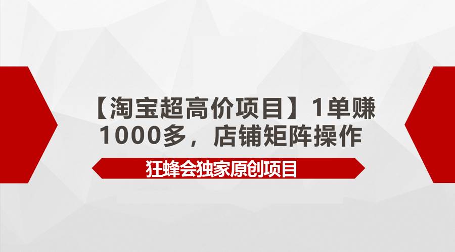 【淘宝超高价项目】1单赚1000多，店铺矩阵操作小鳄启创-网创项目资源站-副业项目-创业项目-搞钱项目小鳄启创