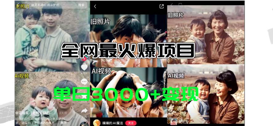 全网爆火的AI让老照片动起来教程，蹭热点日赚3000+，内含免费工具一键…小鳄启创-网创项目资源站-副业项目-创业项目-搞钱项目小鳄启创
