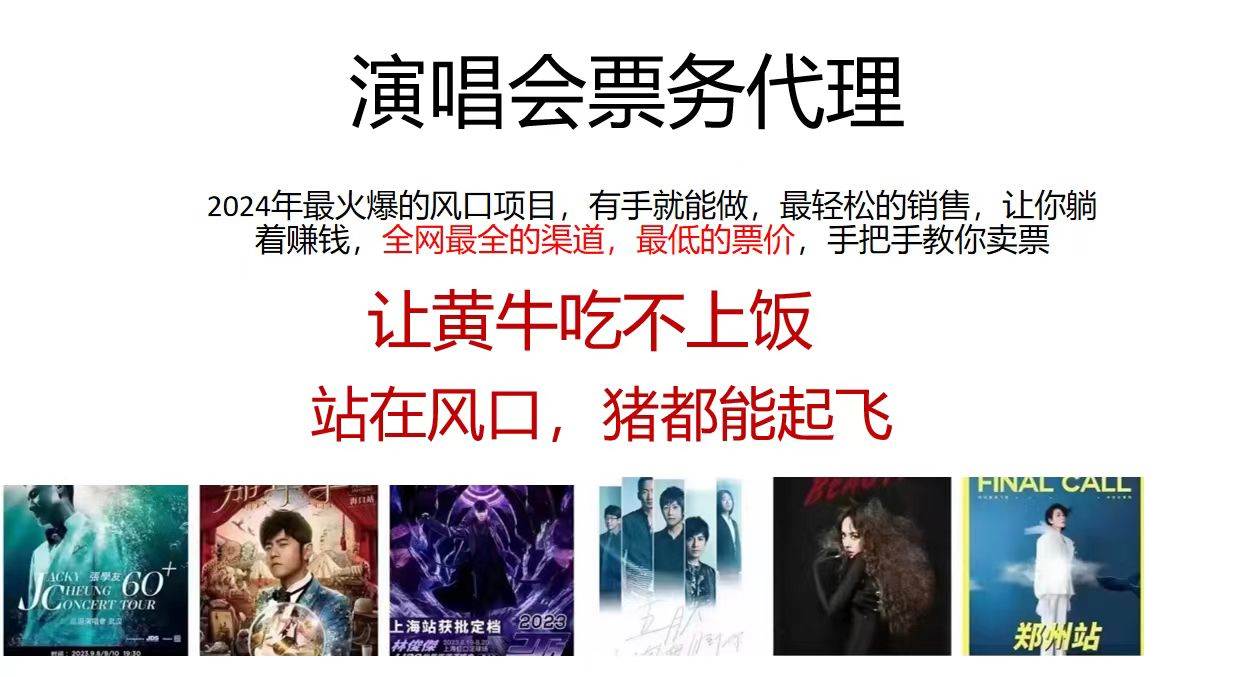 2024演唱会低价票务代理，全网最低的票价，手把手教你卖票，日入2000+小鳄启创-网创项目资源站-副业项目-创业项目-搞钱项目小鳄启创