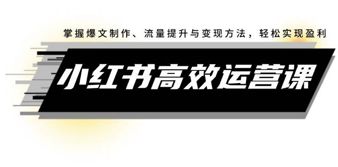 小红书高效运营课：掌握爆文制作、流量提升与变现方法，轻松实现盈利小鳄启创-网创项目资源站-副业项目-创业项目-搞钱项目小鳄启创
