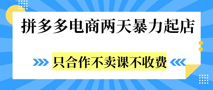 拼多多两天暴力起店，只合作不卖课不收费小鳄启创-网创项目资源站-副业项目-创业项目-搞钱项目小鳄启创
