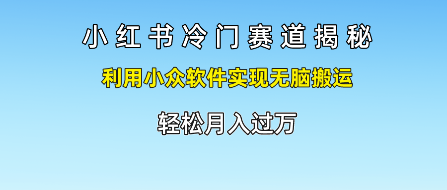小红书冷门赛道揭秘,轻松月入过万，利用小众软件实现无脑搬运，小鳄启创-网创项目资源站-副业项目-创业项目-搞钱项目小鳄启创