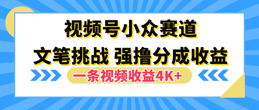 视频号小众赛道，文笔挑战，一条视频收益4K+小鳄启创-网创项目资源站-副业项目-创业项目-搞钱项目小鳄启创