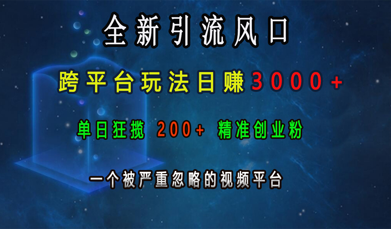 全新引流风口，跨平台玩法日赚3000+，单日狂揽200+精准创业粉，一个被严重忽略的视频平台小鳄启创-网创项目资源站-副业项目-创业项目-搞钱项目小鳄启创