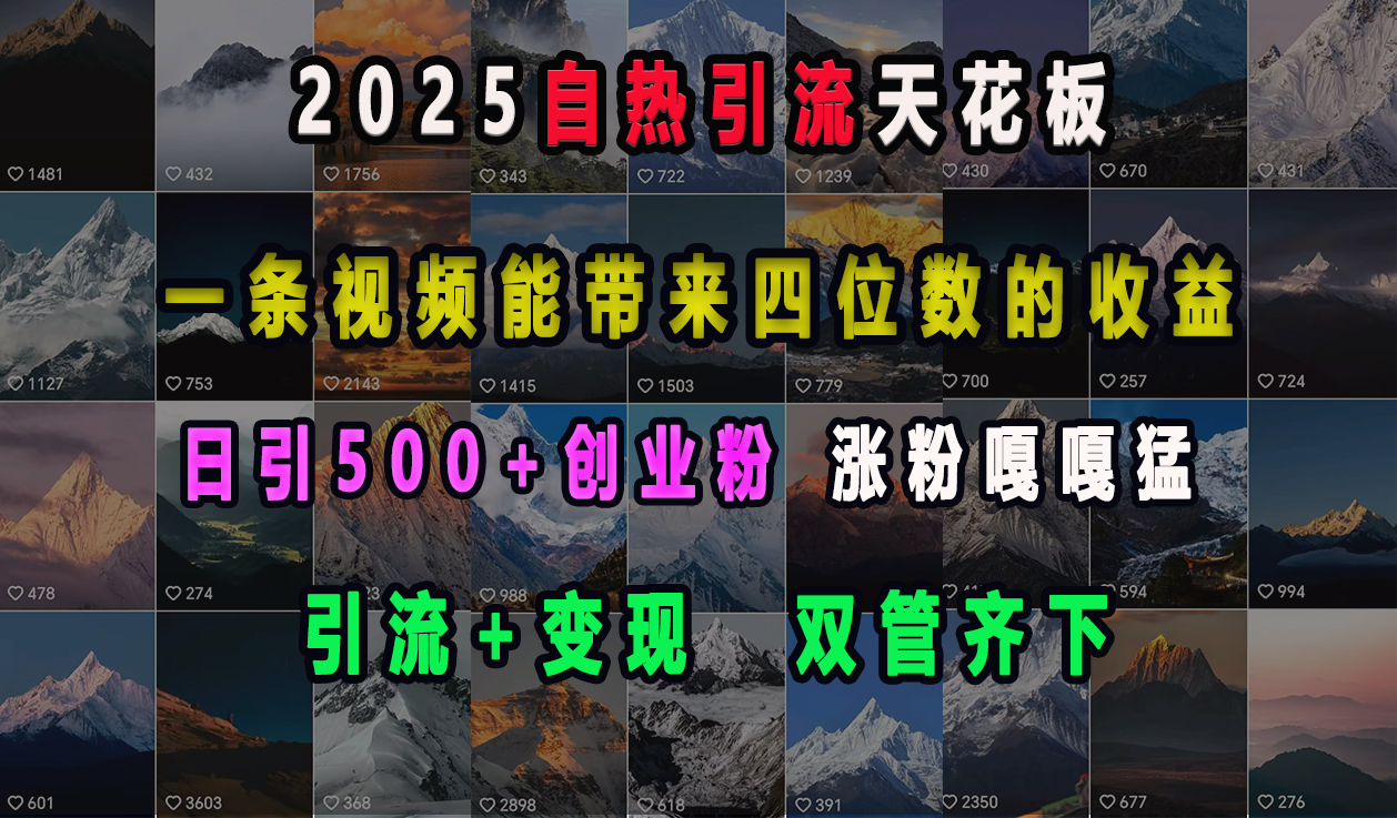 2025自热引流天花板，一条视频能带来四位数的收益，引流+变现双管齐下，日引500+创业粉，涨粉嘎嘎猛小鳄启创-网创项目资源站-副业项目-创业项目-搞钱项目小鳄启创