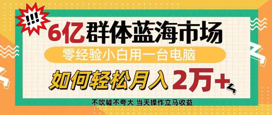 6亿群体蓝海市场，零经验小白用一台电脑，如何轻松月入2万+小鳄启创-网创项目资源站-副业项目-创业项目-搞钱项目小鳄启创