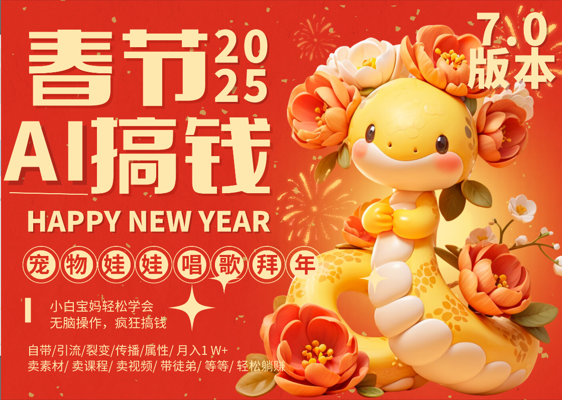 AI春节搞钱7.0升级版 蝴蝶号超火爆萌宠唱歌拜年  AI一键制作 批量出内容   春节做轻松躺赚 每日轻松十分钟  月赚米1W+  抓紧冲！可做视频 可卖素材只带小白和宝妈！小鳄启创-网创项目资源站-副业项目-创业项目-搞钱项目小鳄启创