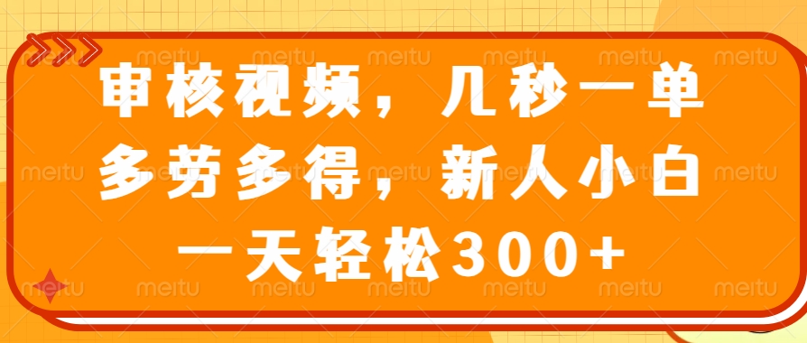 审核视频项目，几秒一单，多劳多得，新人小白一天轻松300+小鳄启创-网创项目资源站-副业项目-创业项目-搞钱项目小鳄启创