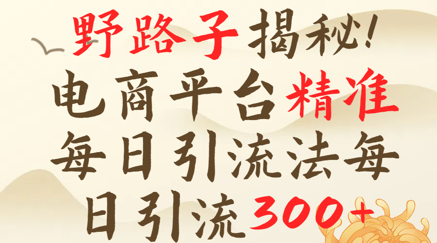 野路子揭秘！电商平台每日引流300＋独家揭秘详细流程！小鳄启创-网创项目资源站-副业项目-创业项目-搞钱项目小鳄启创