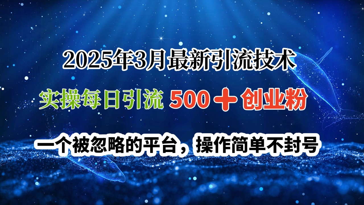 2025年3月最新引流技术，实操每日引流500➕创业粉，一个被忽略的平台，操作简单不封号小鳄启创-网创项目资源站-副业项目-创业项目-搞钱项目小鳄启创