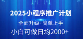 2025小程序推广计划，全面升级，简单上手，日均2000+小鳄启创-网创项目资源站-副业项目-创业项目-搞钱项目小鳄启创