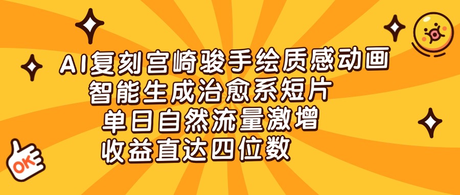 AI复刻宫崎骏手绘质感动画，智能生成治愈系短片，单日自然流量激增，收益直达四位数小鳄启创-网创项目资源站-副业项目-创业项目-搞钱项目小鳄启创